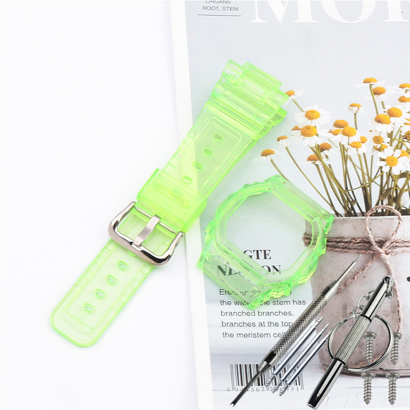 Комплект корпус + ремінець, прозорий для Casio G-SHOCK DW-5600/GW-B5600/GB-5600/GWX-5600/DW-5025 Салатовий