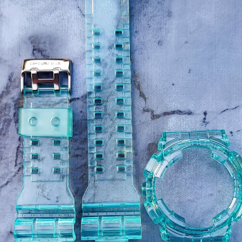 Casio ремінець + безель(рант) для G-SHOCK GA-100 / GA-110 / GA-120 / GD-100 / GD-100 / GD-120/ GAX-100/GLS-100 Прозорий Бірюзовий