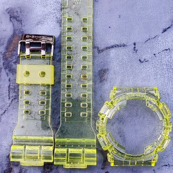 Casio ремінець + безель(рант) для G-SHOCK GA-100 / GA-110 / GA-120 / GD-100 / GD-100 / GD-120/ GAX-100/GLS-100 Прозорий Жовтий