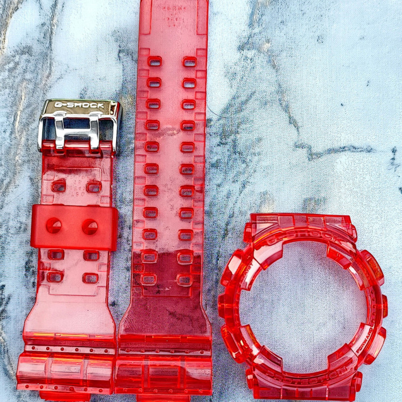 Casio ремінець + безель(рант) для G-SHOCK GA-100 / GA-110 / GA-120 / GD-100 / GD-100 / GD-120/ GAX-100/GLS-100 Прозорий Червоний