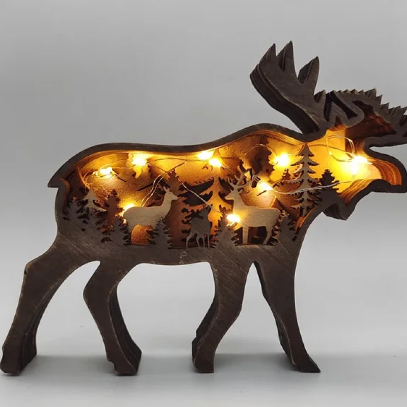 Декоративна дерев'яна іграшка-пазл 3D  "Олень" з гірляндою