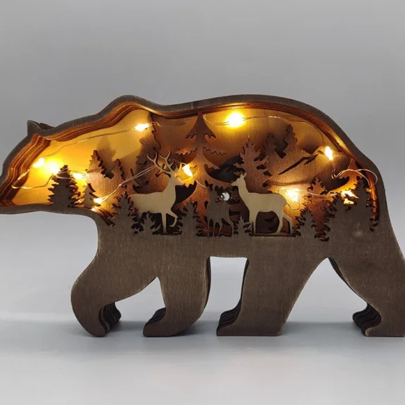 Декоративна дерев'яна іграшка-пазл 3D  "Ведмідь" з гірляндою