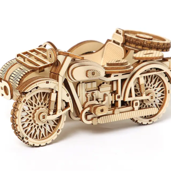 Декоративна дерев'яна іграшка-пазл 3D  "Мотоцикл" з коляскою