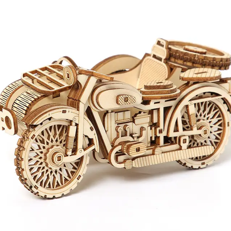 Декоративна дерев'яна іграшка-пазл 3D  "Мотоцикл" з коляскою