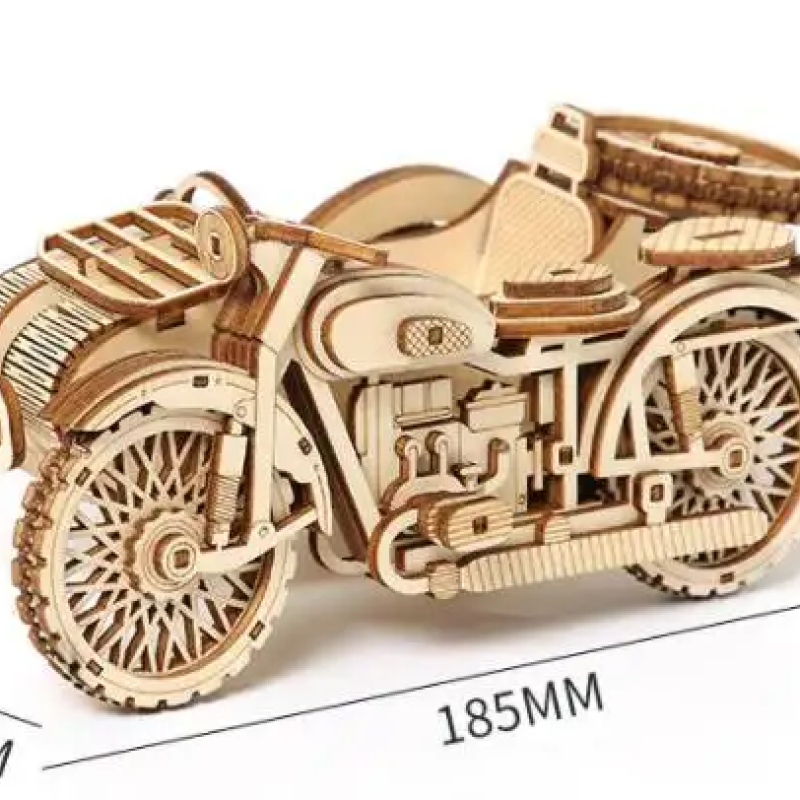 Декоративна дерев'яна іграшка-пазл 3D  "Мотоцикл" з коляскою