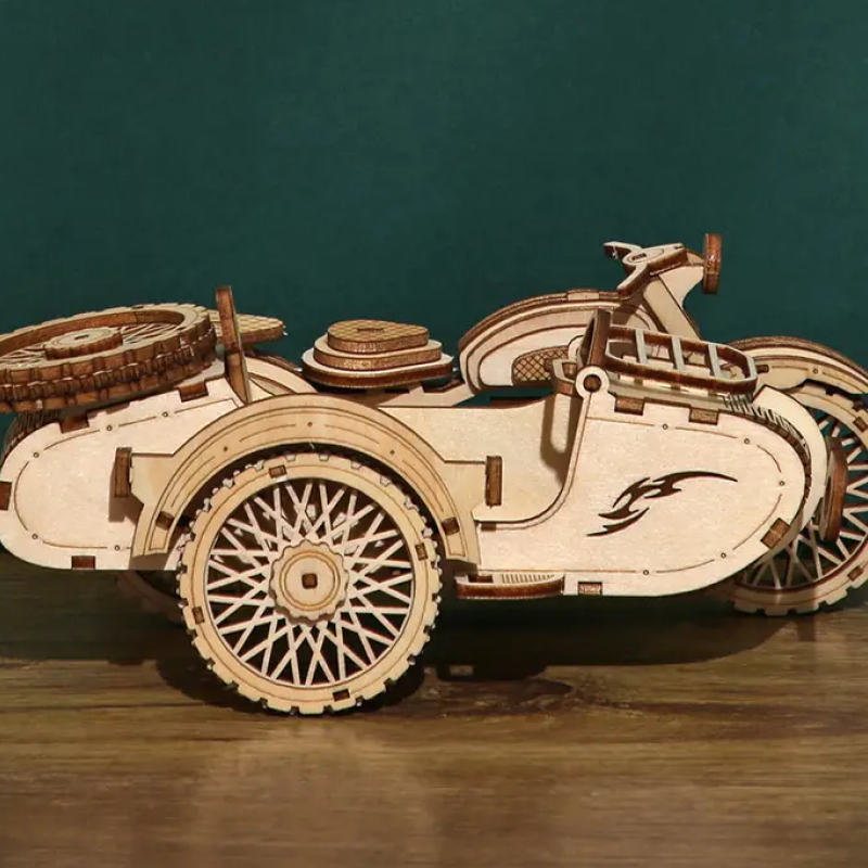 Декоративна дерев'яна іграшка-пазл 3D  "Мотоцикл" з коляскою