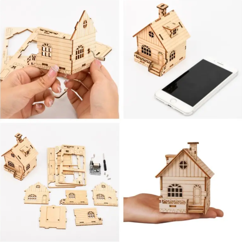 Декоративна дерев'яна іграшка-пазл 3D  "Музичний будиночок"