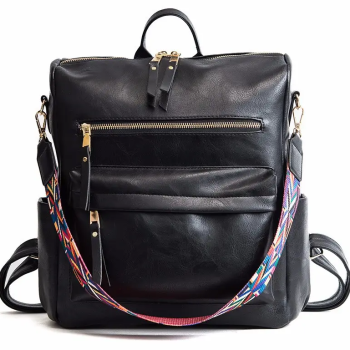 Чорна сумка-рюкзак з екошкіри