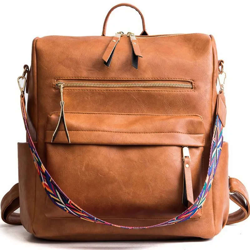 Коричнева сумка-рюкзак з екошкіри