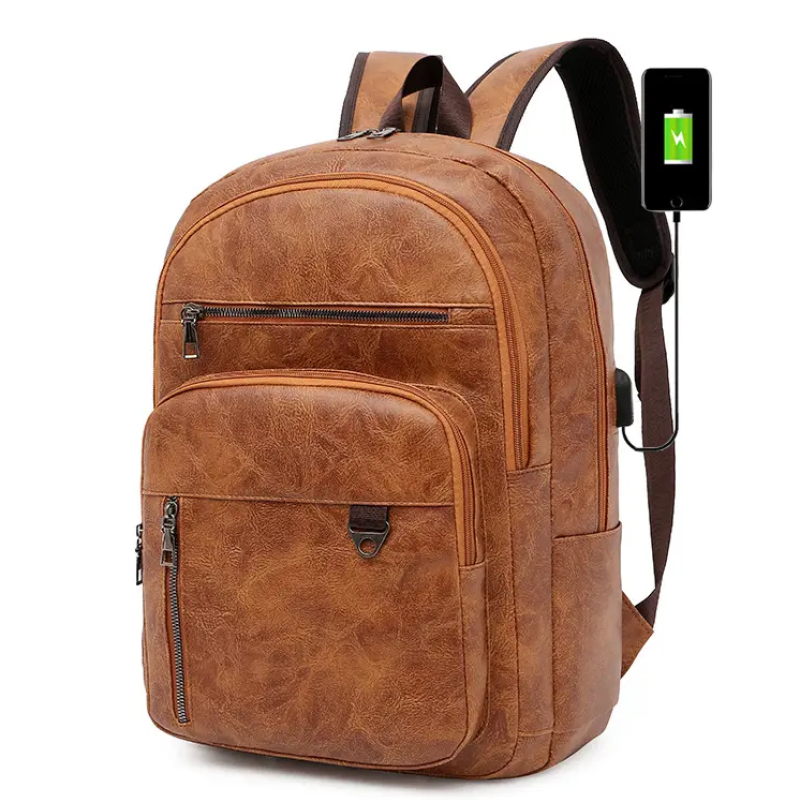 Крутий рюкзак 3 в 1  з USB  роз'ємом для заряджання  з екошкіри Коричневий