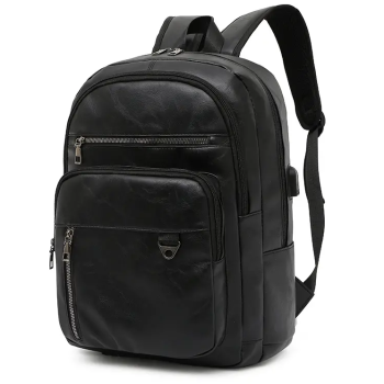 Крутий рюкзак 3 в 1  з USB  роз'ємом для заряджання  з екошкіри Чорний