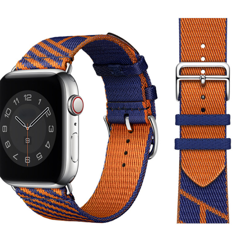 Змінний тканинний ремінець для Apple Watch 42 / 44 / 45 / 49 мм Жовтогарячий із синім