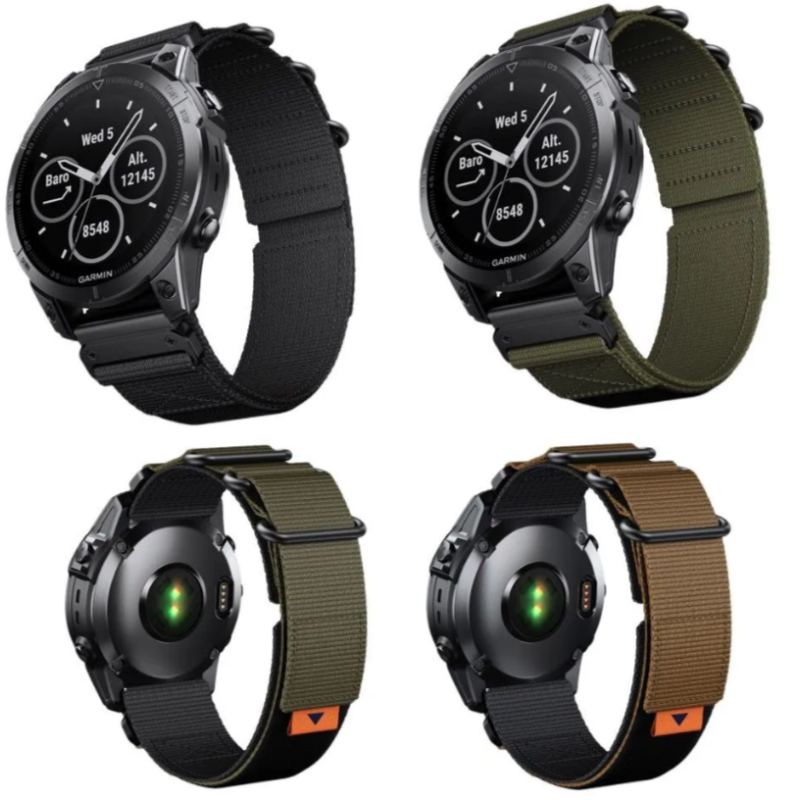 Тканевий ремінець для Garmin Fenix 7 / 6-6 Pro / 6 Supphire / Fenix 5-5 Plus / Foreruner 945 / MARQ / 22 мм Зелений + чорний