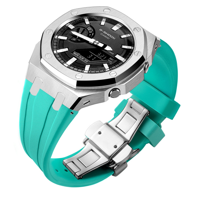 Ремінець, безель (рант) для годинника Casio G-SHOCK GA-2100 / GA-2110 / GA-B2100 Срібло з м'ятним