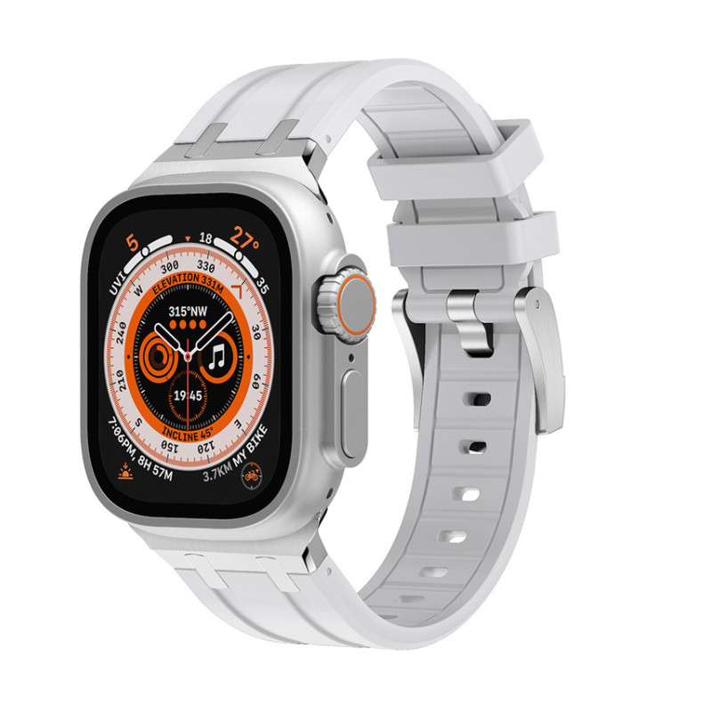 Ремінець преміум'якість для Apple Watch Ultra 49 / 45 / 44 / 42 mm Білий із сірим