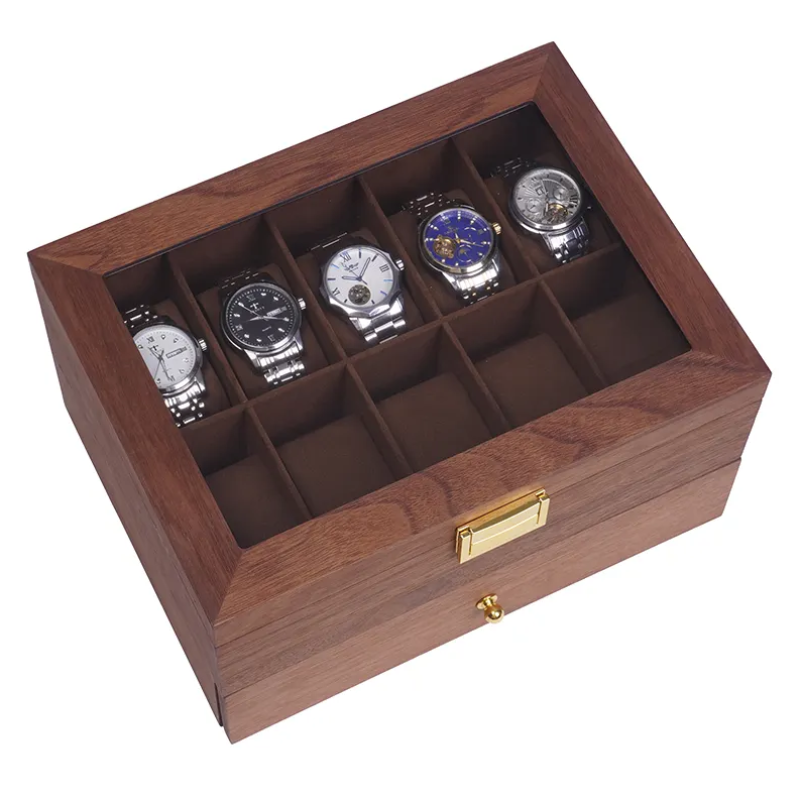 Коробка для годинників з дерева на 20 відділень. Скринька для прикрас. Коричнева