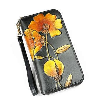 Жіночий гаманець на блискавці з натуральної шкіри з малюнком