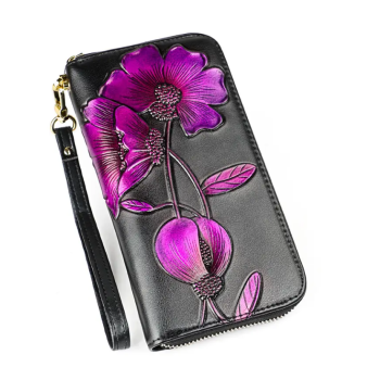 Жіночий гаманець на блискавці з натуральної шкіри з малюнком