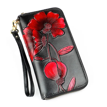 Жіночий гаманець на блискавці з натуральної шкіри з малюнком