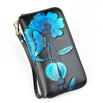 Жіночий гаманець на блискавці з натуральної шкіри з малюнком