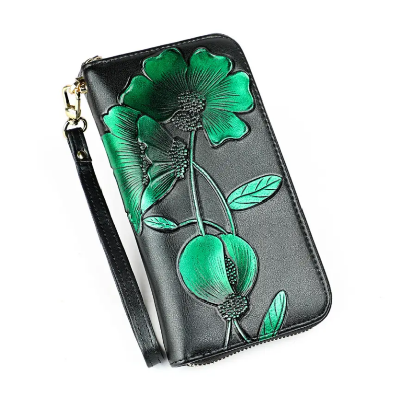 Жіночий гаманець на блискавці з натуральної шкіри з малюнком