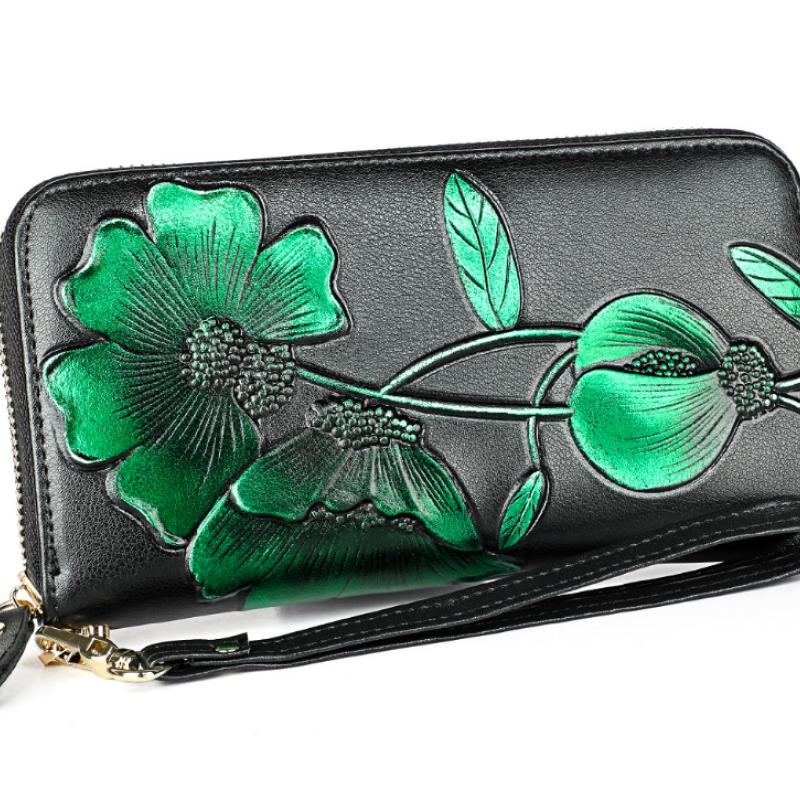 Жіночий гаманець на блискавці з натуральної шкіри з малюнком