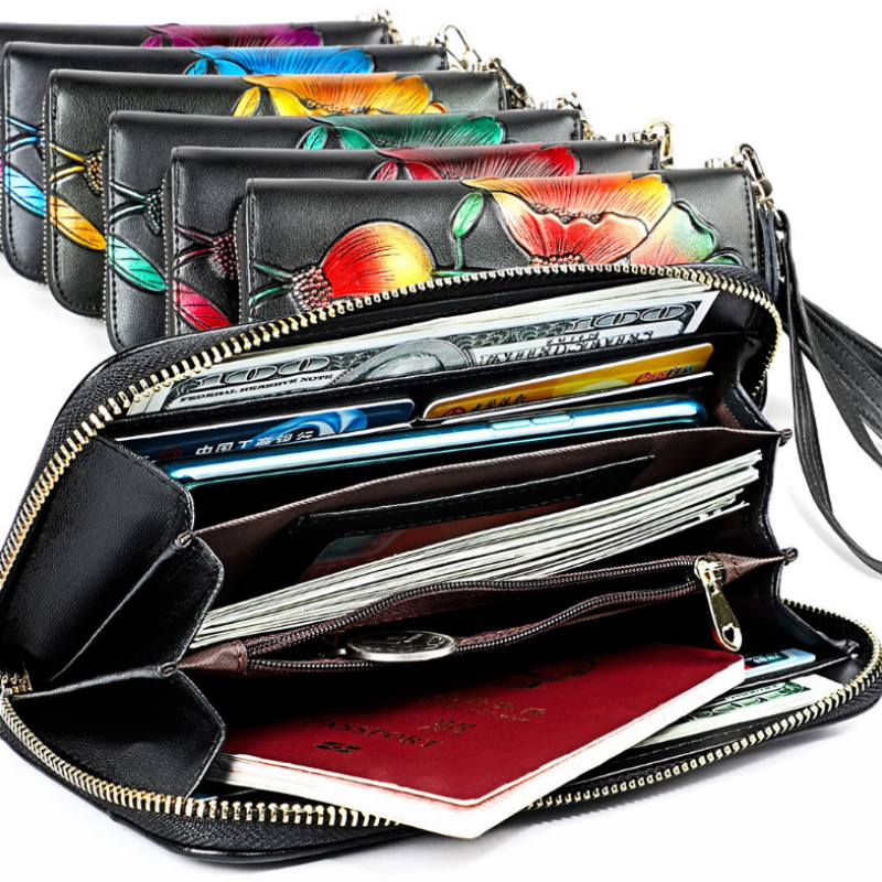 Жіночий гаманець на блискавці з натуральної шкіри з малюнком