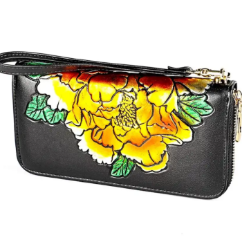 Жіночий гаманець на блискавці з натуральної шкіри з малюнком