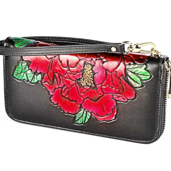 Жіночий гаманець на блискавці з натуральної шкіри з малюнком