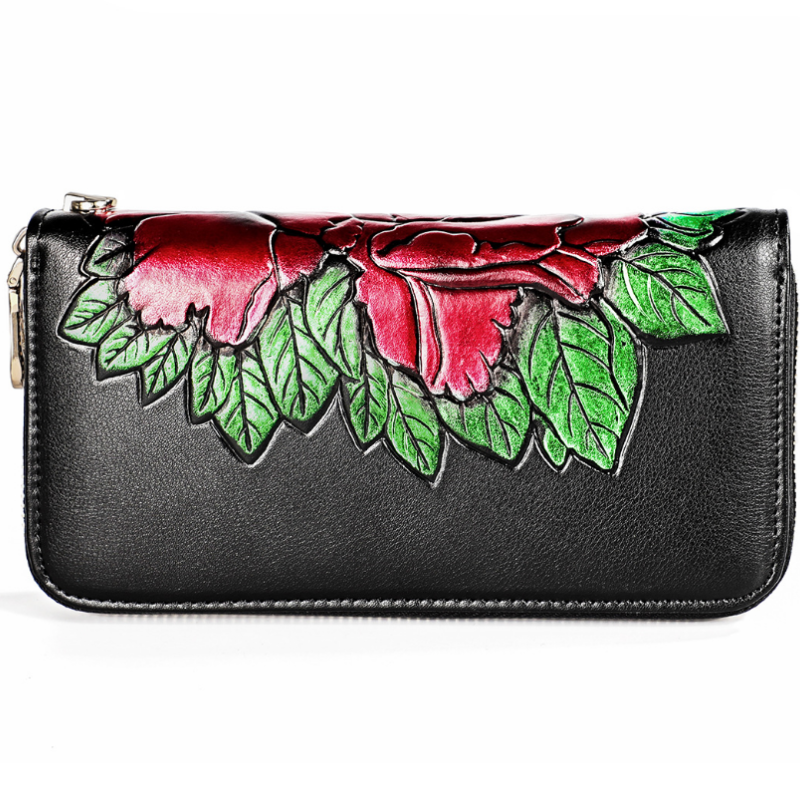 Жіночий гаманець на блискавці з натуральної шкіри з малюнком