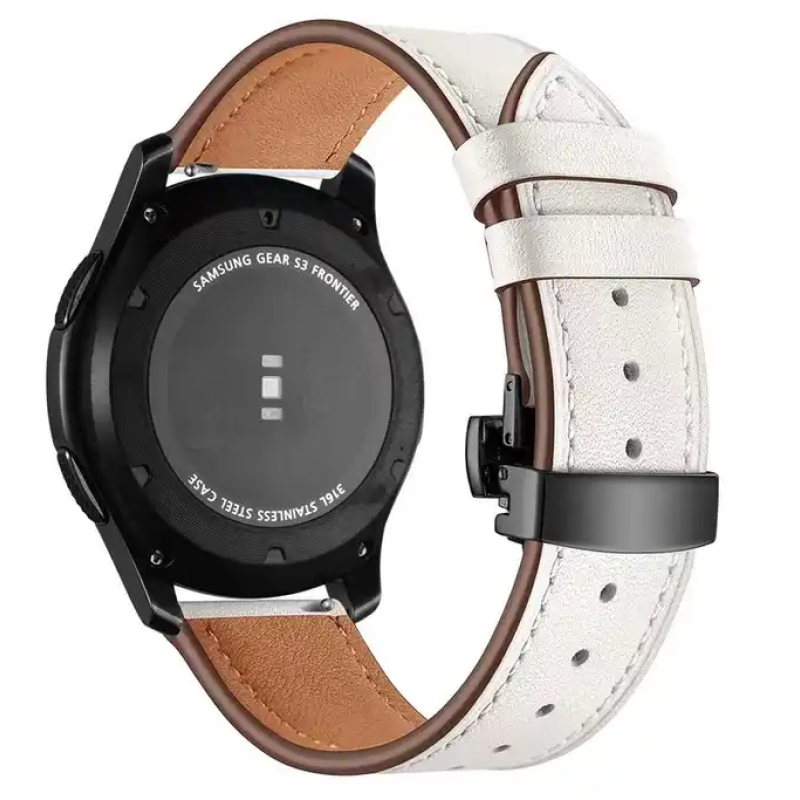 Шкіряний ремінець для Huawei Watch 3 / 3 Pro / GT 2 46 мм / GT2 Pro / GT 2e / Magic зі шкіри Crazy horse Біла чорна застібка