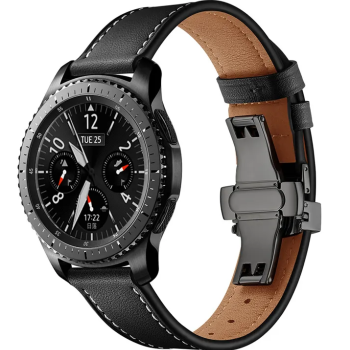 Шкіряний ремінець  Samsung Galaxy Watch 3 45mm / Gear S3 Frontier / Galaxy Watch 46 мм і д. Чорний із чорною застібкою