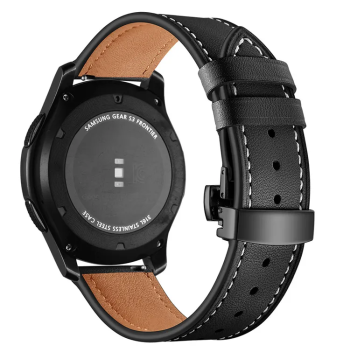 Шкіряний ремінець  Samsung Galaxy Watch 3 45mm / Gear S3 Frontier / Galaxy Watch 46 мм і д. Чорний із чорною застібкою