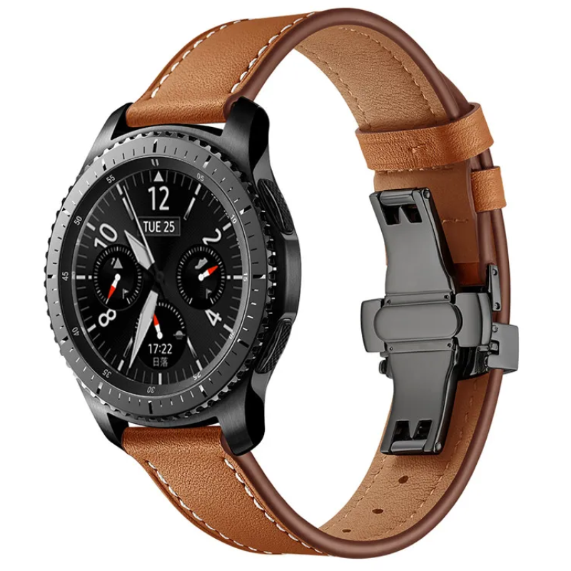Шкіряний ремінець  Samsung Galaxy Watch 3 45mm / Gear S3 Frontier / Galaxy Watch 46 мм і д. Коричневий із чорною застібкою