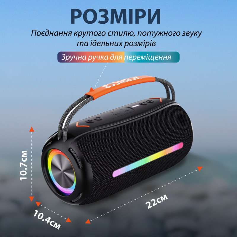 Портативна колонка Bluetooth бездротова з підсвічуванням акумулятор USB 2400 mah AUX BOOMBOX 360