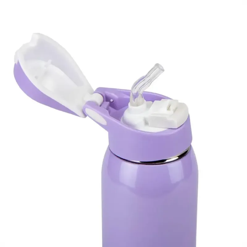 Термос металевий з трубочкою 500 мл термокухоль із нержавіючої сталі до 12 годин Фіолетовий