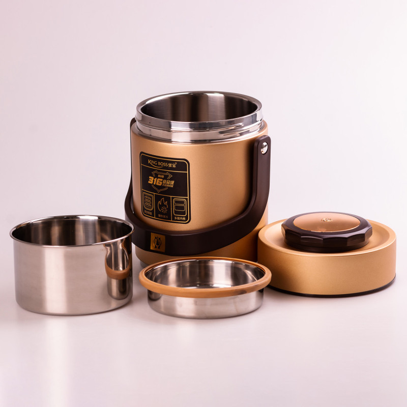 Термос для їжі з 2 контейнерами на 1.5л з нержавіючої сталі до 12 годин Золотий