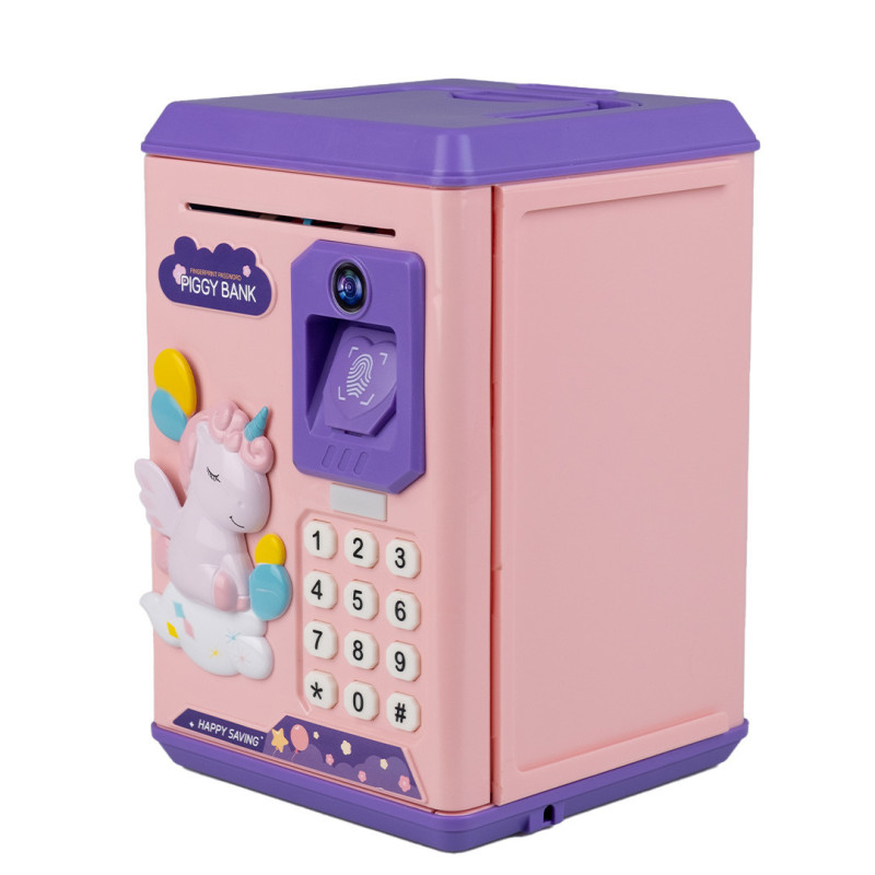 Сейф скарбничка електронна дитяча музична з купюроприймачем кодовим замком та відбитком пальця Єдиноріг
