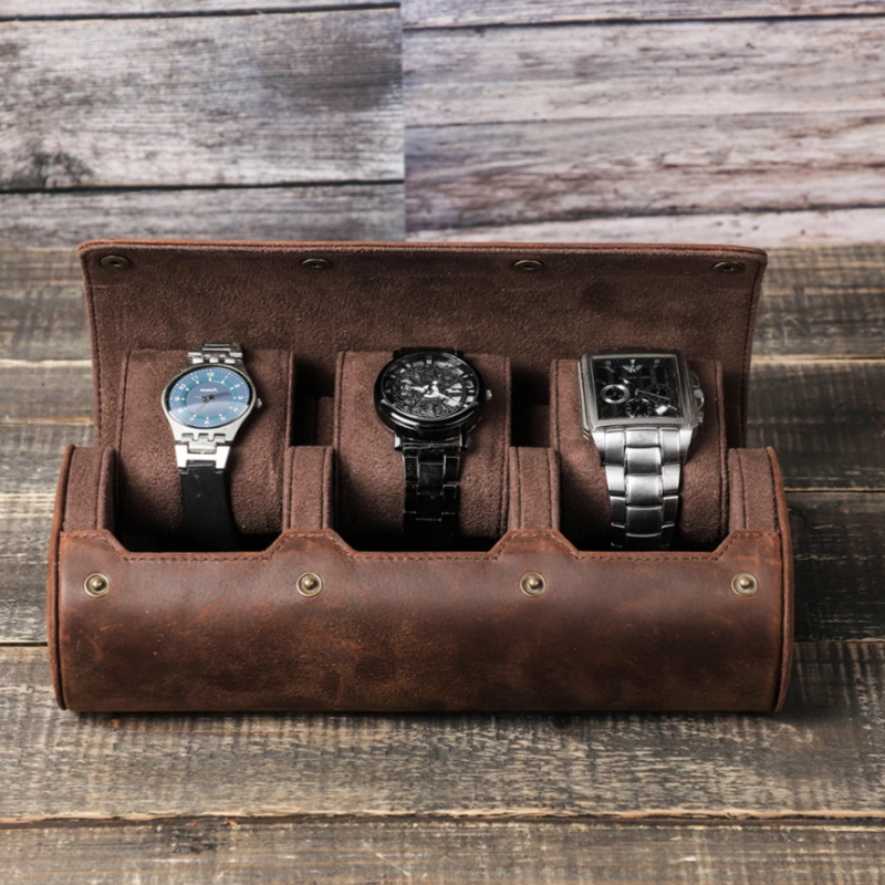 Бокс, скринька, футляр для годинника на 3 відділення з натуральної шкіри. CRAZY HORSE