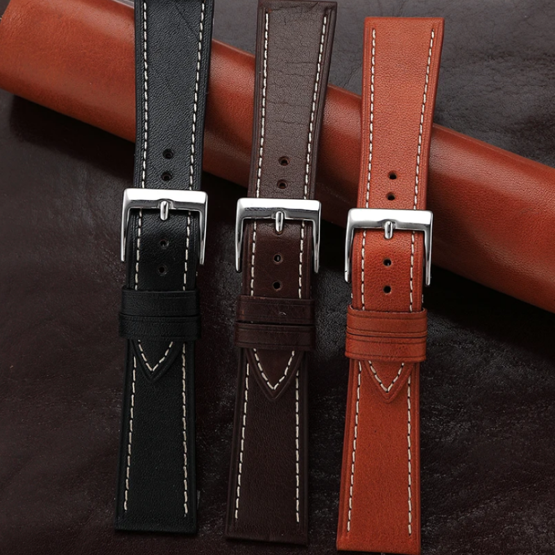 Ремінець для годинника з натуральної шкіри, із системою швидкої заміни 22 мм Темно-коричневий