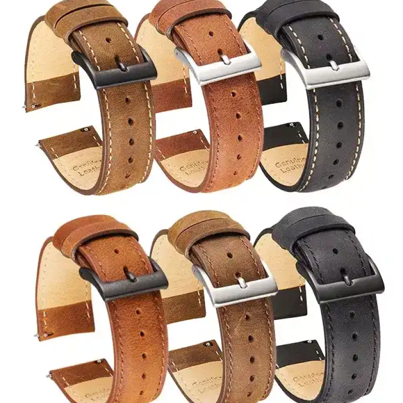 Ремінець для годинника з натуральної шкіри, із системою швидкої заміни 22 мм No2 Чорний