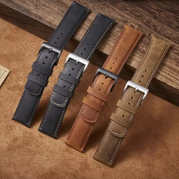 Ремінець для годинника з натуральної шкіри, із системою швидкої заміни 22 мм Коричневий, чорна пряжка