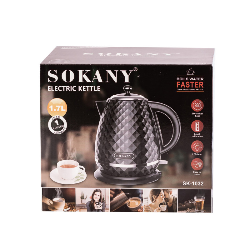 Електрочайник стильний безшумний дисковий 1,7 л 2200 Вт Sokany