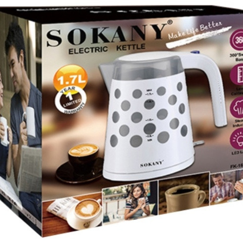 Електрочайник на 1,7 л з автоматичним відключенням 1850 Вт Sokany FK-1621