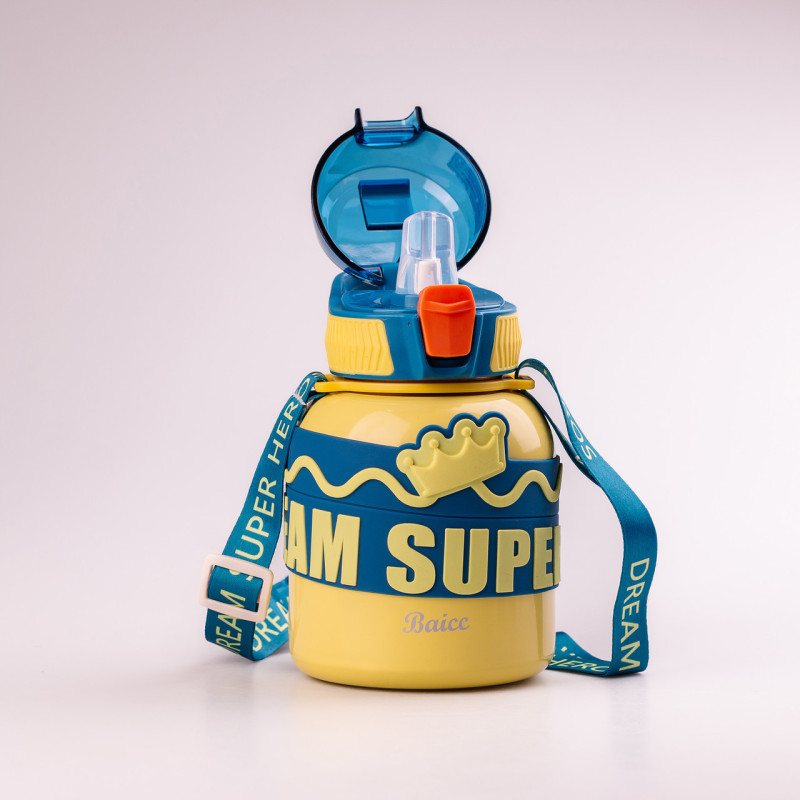 Термос дитячий з ремінцем та напувалкою 560 мл з нержавіючої сталі до 12 годин Жовтий