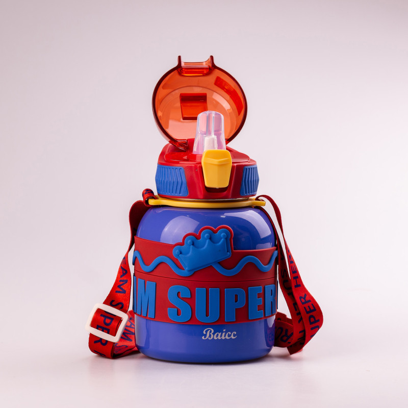 Термос дитячий з ремінцем та напувалкою 560 мл з нержавіючої сталі до 12 годин Синій