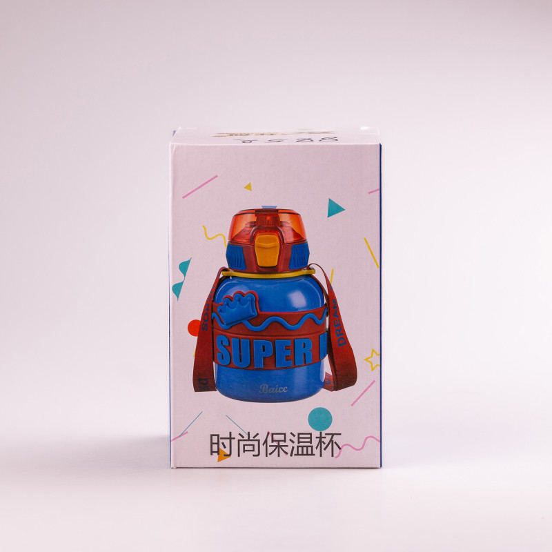 Термос дитячий з ремінцем та напувалкою 560 мл з нержавіючої сталі до 12 годин Синій