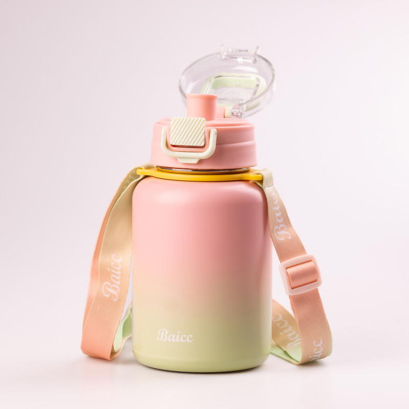 Термос із трубочкою та ремінцем 600 мл з нержавіючої сталі до 12 годин трояндів