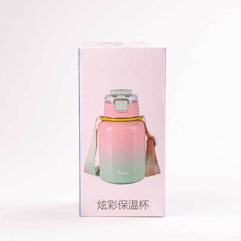 Термос із трубочкою та ремінцем 600 мл з нержавіючої сталі до 12 годин трояндів