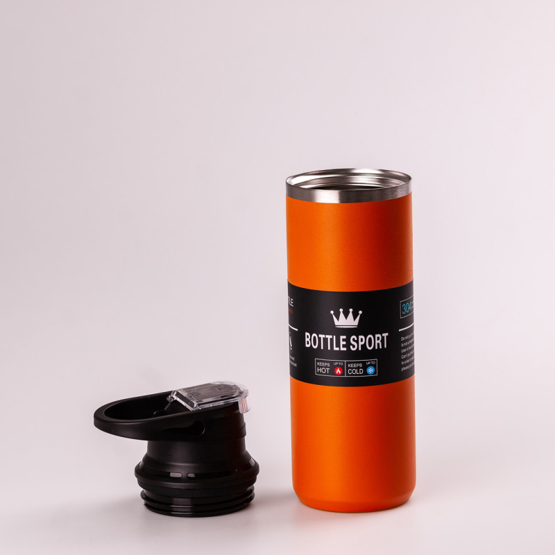 Термос металевий 500 мл термокружка з нержавіючої сталі ручкою до 12 годин Жовтогарячий